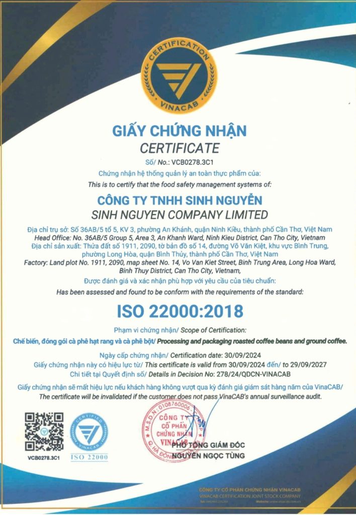 chứng nhận ISO - cà phê rang xay